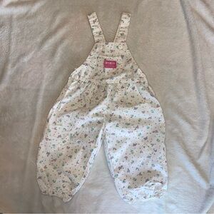 Oshkosh Vestbak Vintage Overalls Shorts White Floral Pink Yellow Flower Size 2T